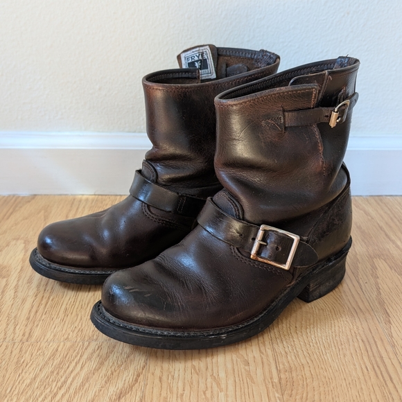 Frye Brown Leather moto Boots 7 made USA - Picture 6 of 9